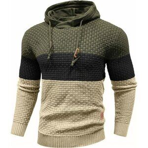 Mens Slim Fit Hooded Sweater Long Sleeve Knit Pullover Hoodie Lightweight